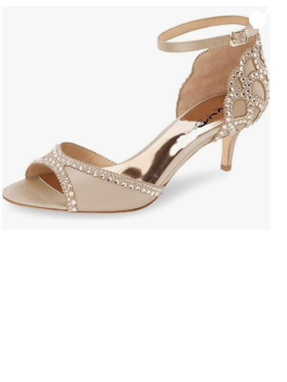 XYD Champagne Peep Toe D'Orsay Kitten Heel Rhinestone Ankle Strap Sandal